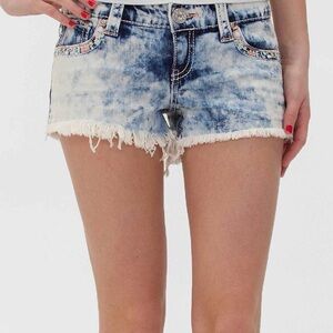 Daytrip Blue Tie-Dye Frayed Denim Shorts
